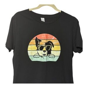 Dog with Sunglasses Black Cotton T-Shirt 2XL- UNISEX